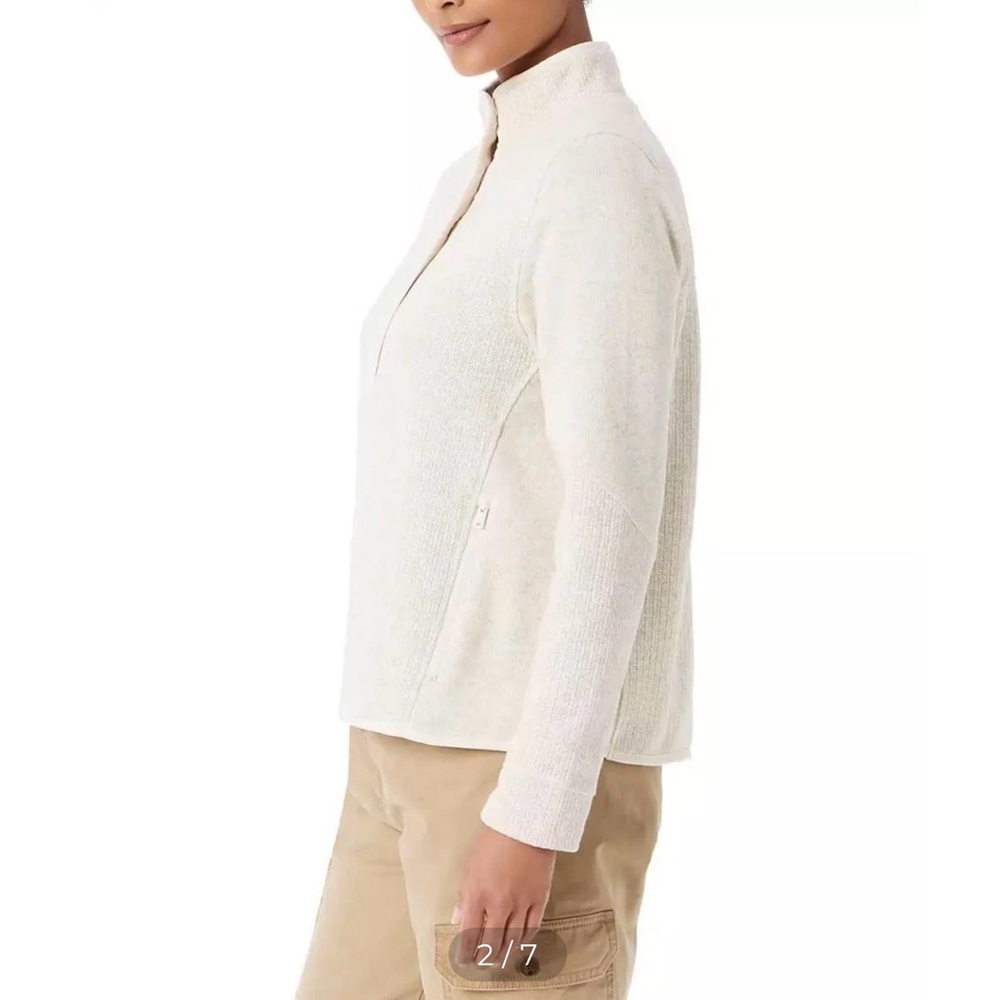 Bass Outdoor Mixed Media Mock Neck Heather Cream Half Snap Pullover Small NWT - Picture 3 of 12